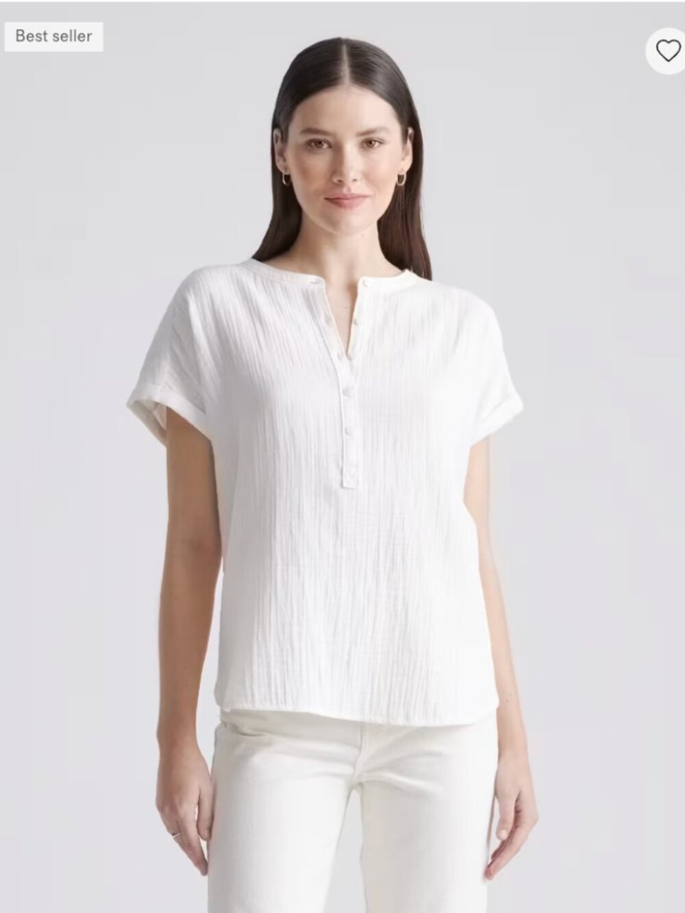 Quince 100% Organic Cotton Gauze Short Sleeve Shirt - White - Size L - New!